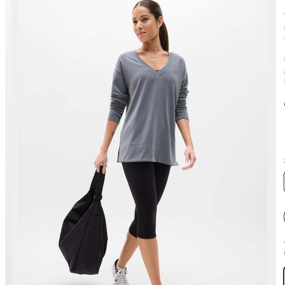 Athleta Seasoft V‎ Neck Sweatshirt Slate Blue Tencel Modal Relaxed Fit S 845213